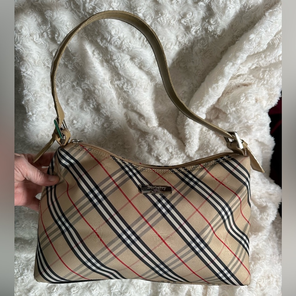 Burberry Beige and Black Check Bag with Blue Label